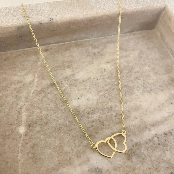 925 Sterling Silver Double Heart Linked Necklace Interlocking Hearts Necklace - Picture 14 of 16